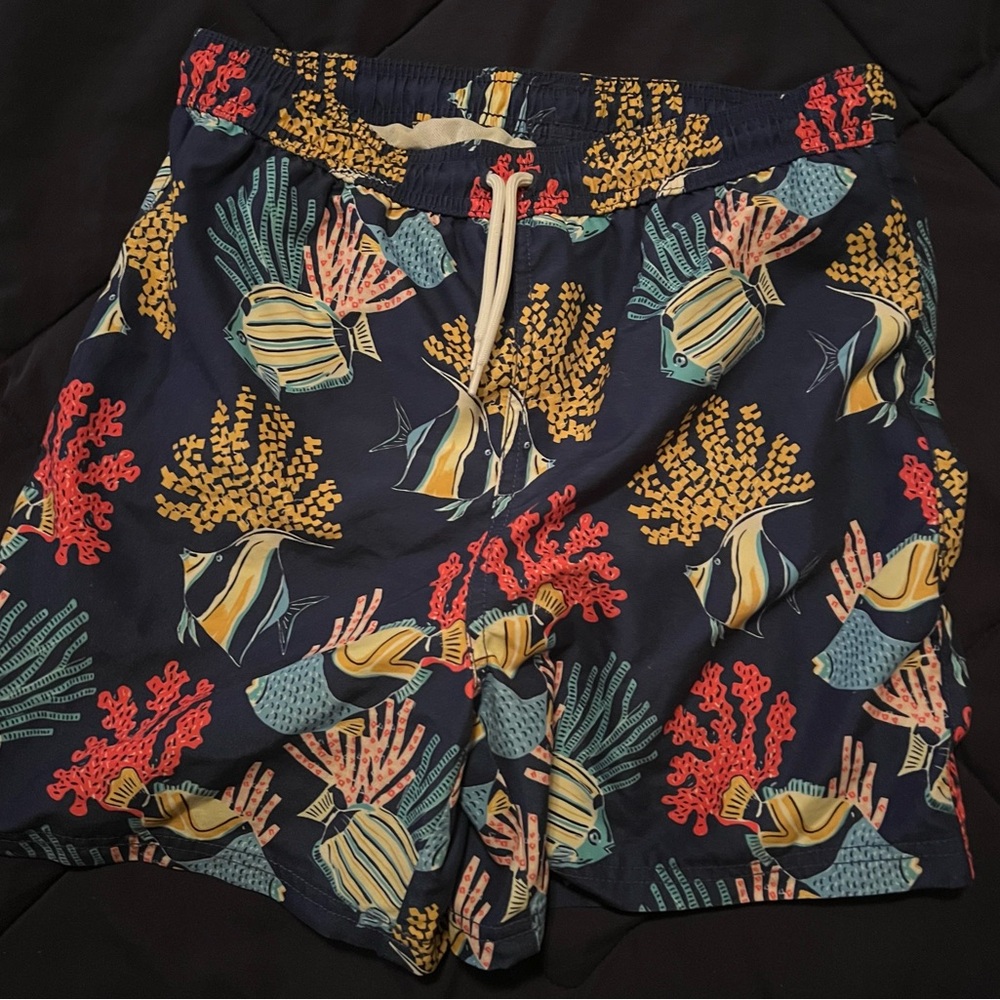 Janie and Jack Navy Tropical Print Swim Trunks